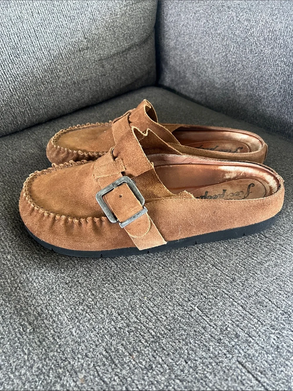 Free People women’s size 8.5 Brown Suede Buckle Slip-On Moccasins